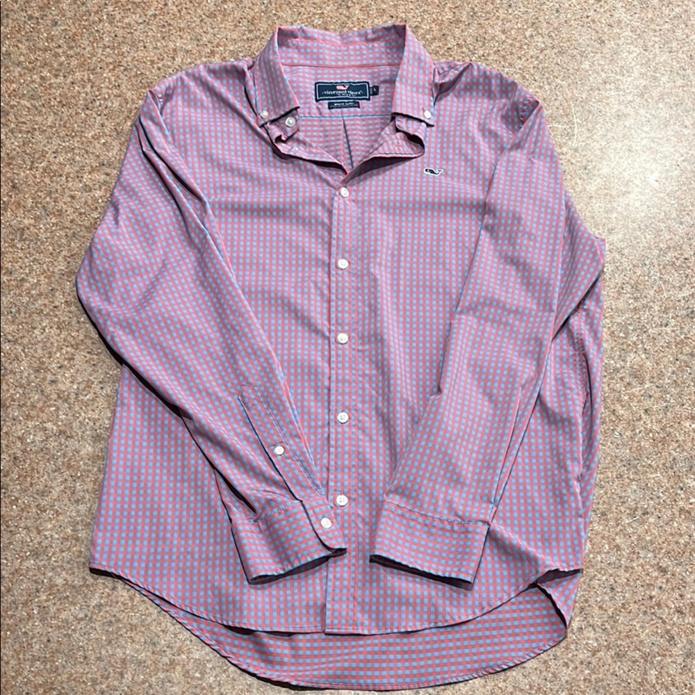 Vineyard Vines Men's Pink Checkered Shirt